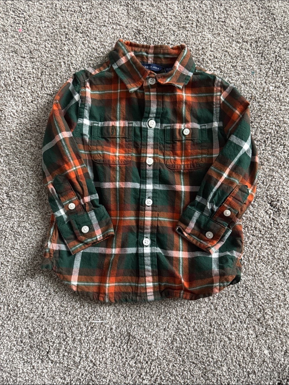 Janie and Jack Green and Orange Plaid Button-Down Shirt